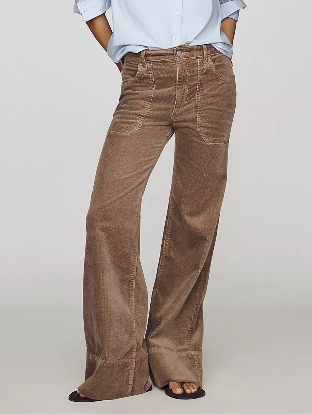 Pilcro Rylan Corduroy High-Rise Flare Jeans in Warm Gray - 27